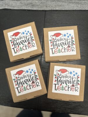 Four Santa's Favorite Teacher Christmas cookie gift boxes