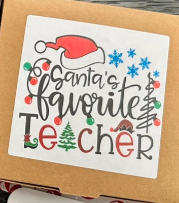 Single Santa's Favorite Teacher Christmas cookie gift box with a bow