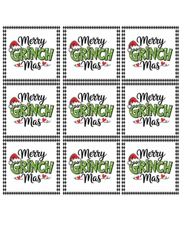 Merry Grinchmas printable gift tags preview sheet